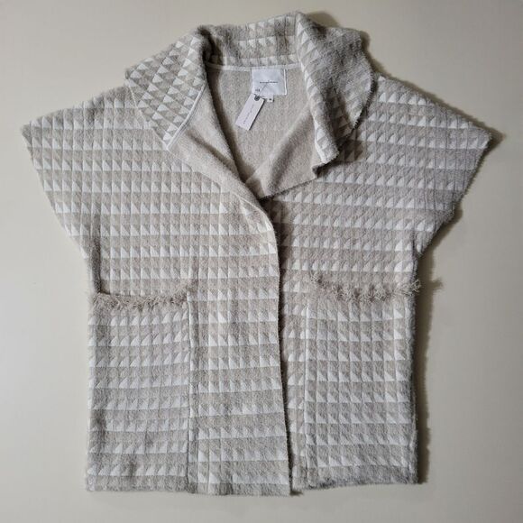 Anthropologie Two-Toned Cream Open Front Shawl Neck Collar Cardigan Sweater - Picture 5 of 15